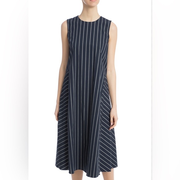 ‘S MaxMara midi sleeveless navy and grey stripe dress size 10 - Picture 5 of 13